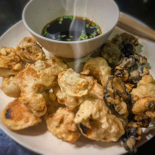 Tempura Oysters and Tempura Mackerel