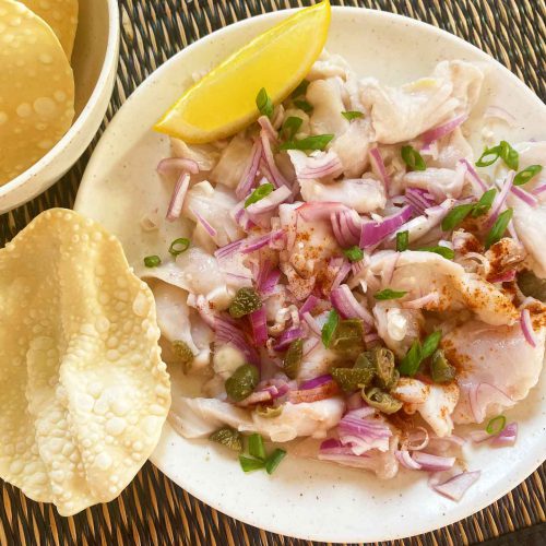 Ceviche served with poppadoms